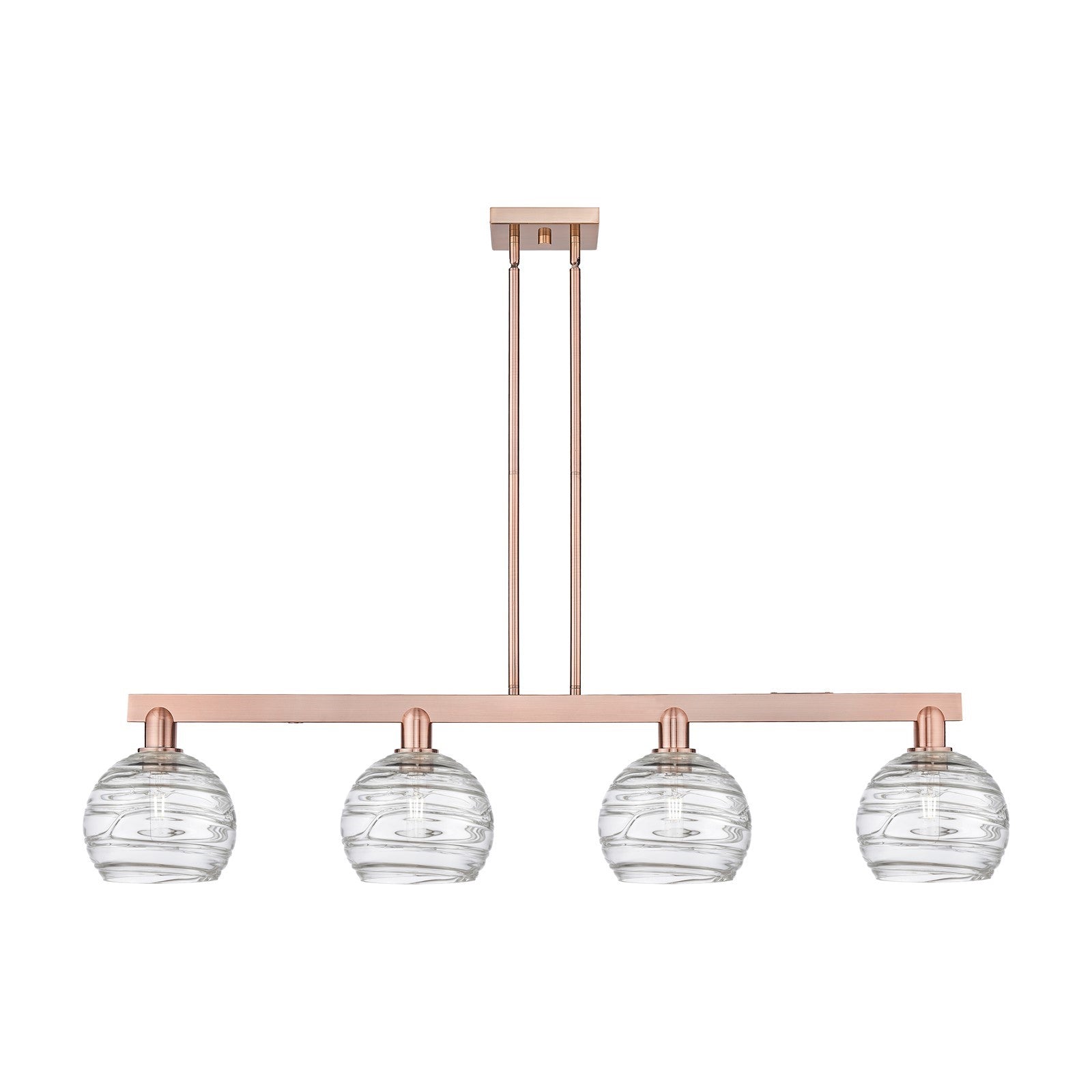 Innovations Athens Deco Swirl 51in 4-Light Island Light | Industrial Antique Copper Steel and Clear Glass | Kitchen Island & | Model 716-4I-AC-G1213-8CL