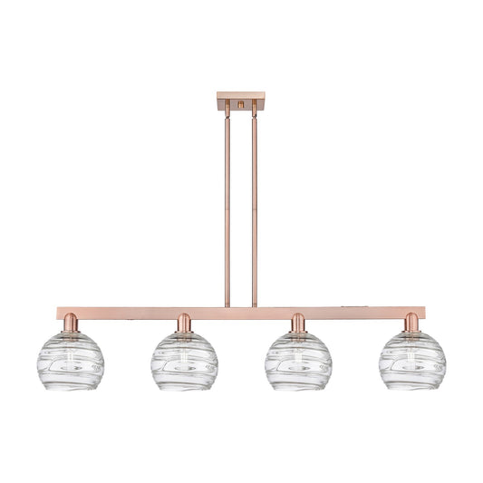 Innovations Athens Deco Swirl 51in 4-Light Island Light | Industrial Antique Copper Steel and Clear Glass | Kitchen Island & | Model 716-4I-AC-G1213-8CL
