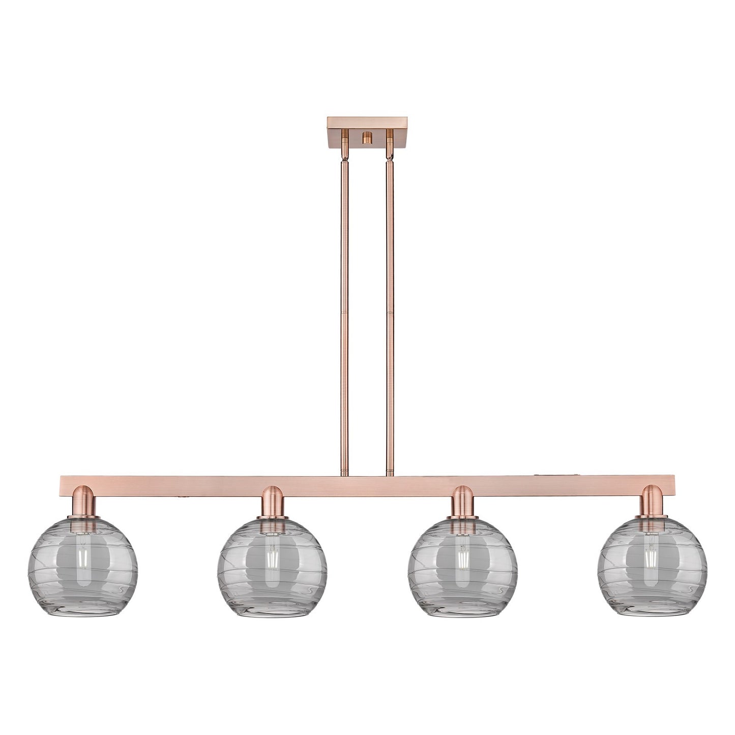 Innovations Athens Deco Swirl 51in 4-Light Island Light | Industrial Antique Copper and Light Smoke Glass | Kitchen Island | Model 716-4I-AC-G1213-8SM