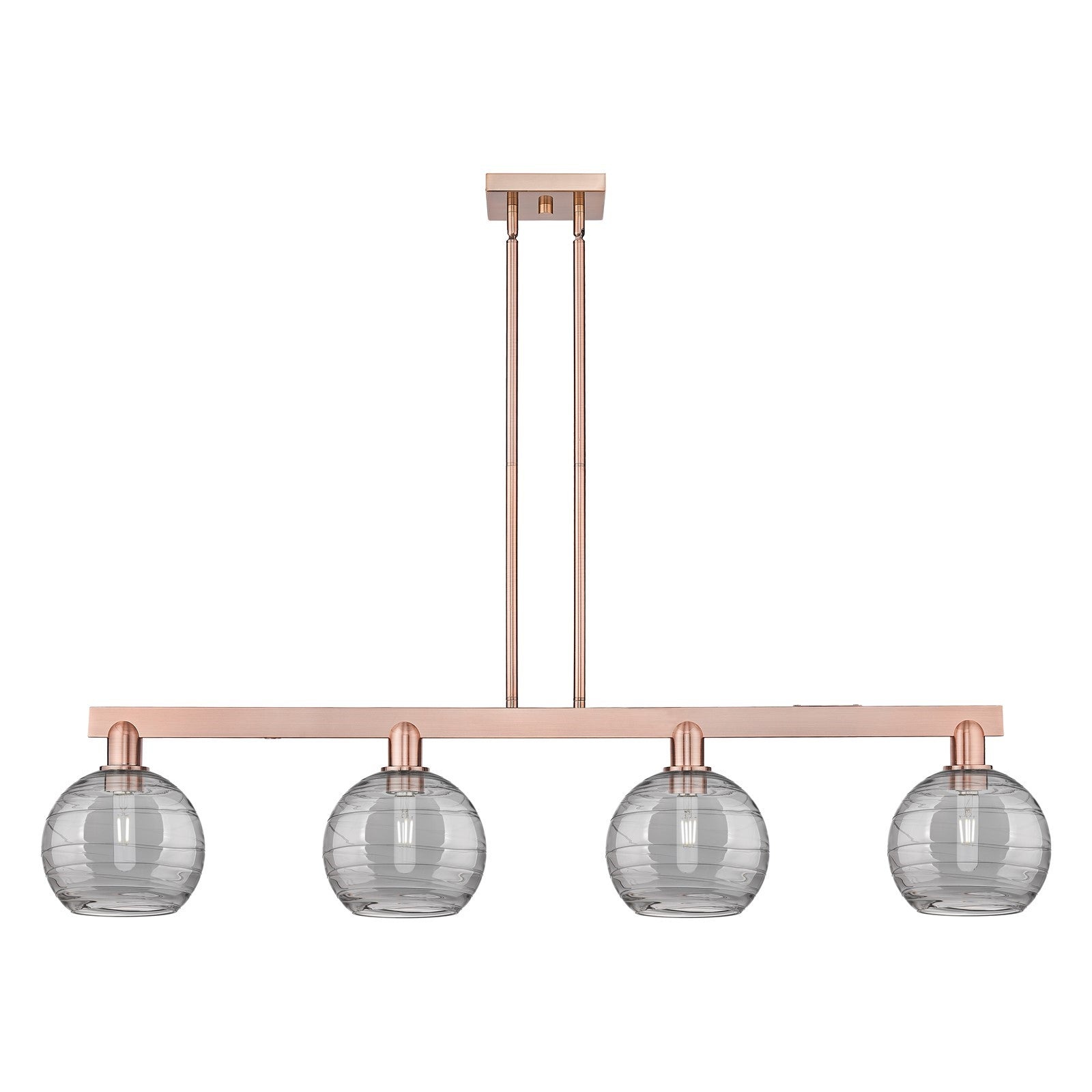 Innovations Athens Deco Swirl 51in 4-Light Island Light | Industrial Antique Copper and Light Smoke Glass | Kitchen Island | Model 716-4I-AC-G1213-8SM