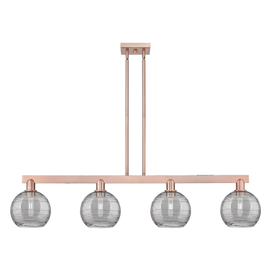 Innovations Athens Deco Swirl 51in 4-Light Island Light | Industrial Antique Copper and Light Smoke Glass | Kitchen Island | Model 716-4I-AC-G1213-8SM