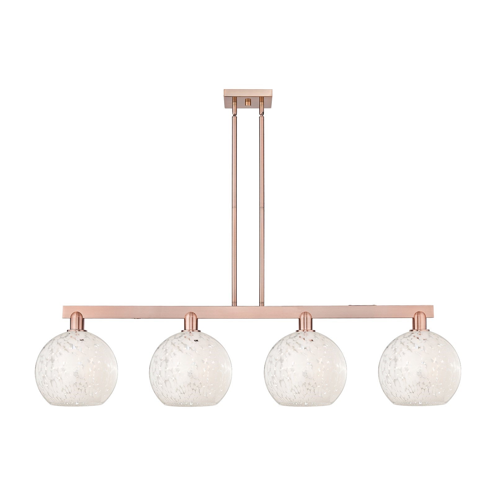 Innovations Lighting Arcadia 53in 4-Light Island Light | Industrial Antique Copper and White Mouchette Glass | Kitchen Island | Model 716-4I-AC-G1216-10WM
