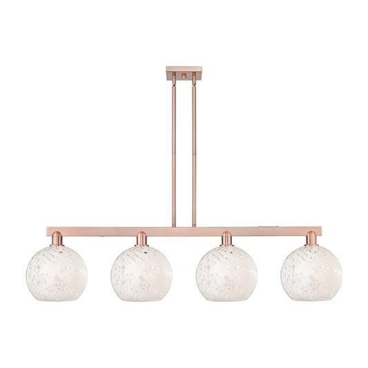 Innovations Lighting Arcadia 53in 4-Light Island Light | Industrial Antique Copper and White Mouchette Glass | Kitchen Island | Model 716-4I-AC-G1216-10WM