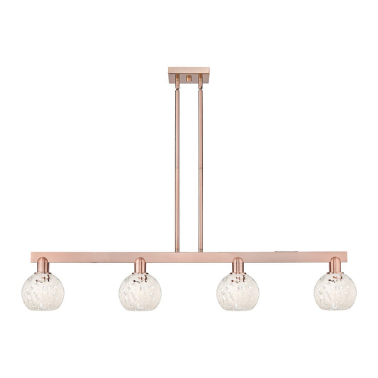 Innovations Lighting White Mouchette 49in 4-Light Island Light | Industrial Antique Copper and White Mouchette Glass | Kitchen | Model 716-4I-AC-G1216-6WM