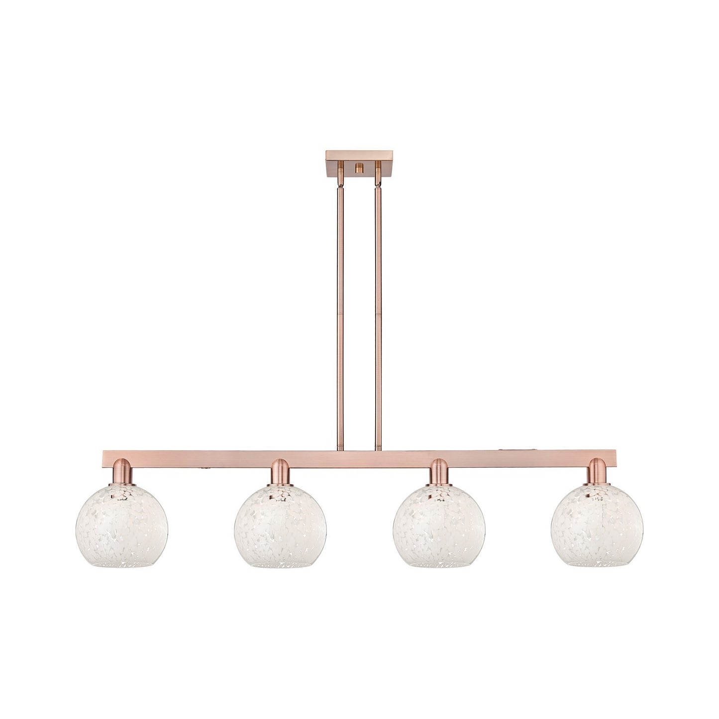 Innovations Lighting Arcadia 51in 4-Light Island Light | Industrial Antique Copper and White Mouchette Glass | Kitchen Island | Model 716-4I-AC-G1216-8WM