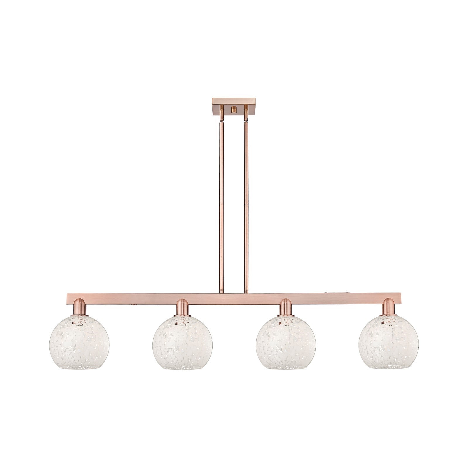 Innovations Lighting Arcadia 51in 4-Light Island Light | Industrial Antique Copper and White Mouchette Glass | Kitchen Island | Model 716-4I-AC-G1216-8WM