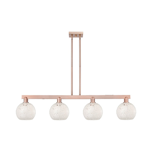 Innovations Lighting Arcadia 51in 4-Light Island Light | Industrial Antique Copper and White Mouchette Glass | Kitchen Island | Model 716-4I-AC-G1216-8WM