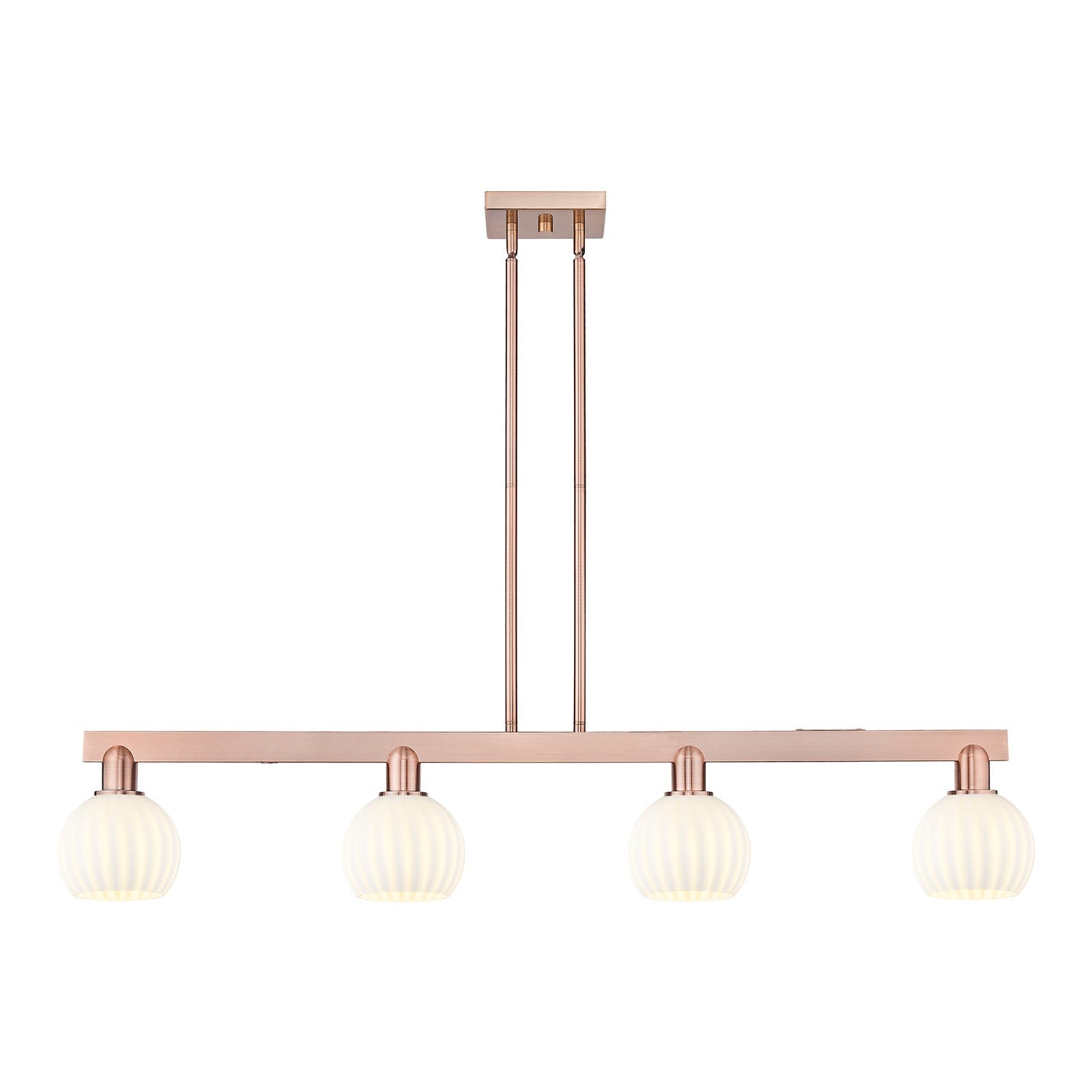 Innovations Lighting White Venetian 49in 4-Light Island Light | Industrial Antique Copper Steel and White Venetian Glass | Model 716-4I-AC-G1217-6WV