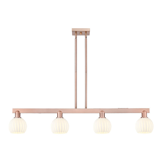 Innovations Lighting White Venetian 49in 4-Light Island Light | Industrial Antique Copper Steel and White Venetian Glass | Model 716-4I-AC-G1217-6WV