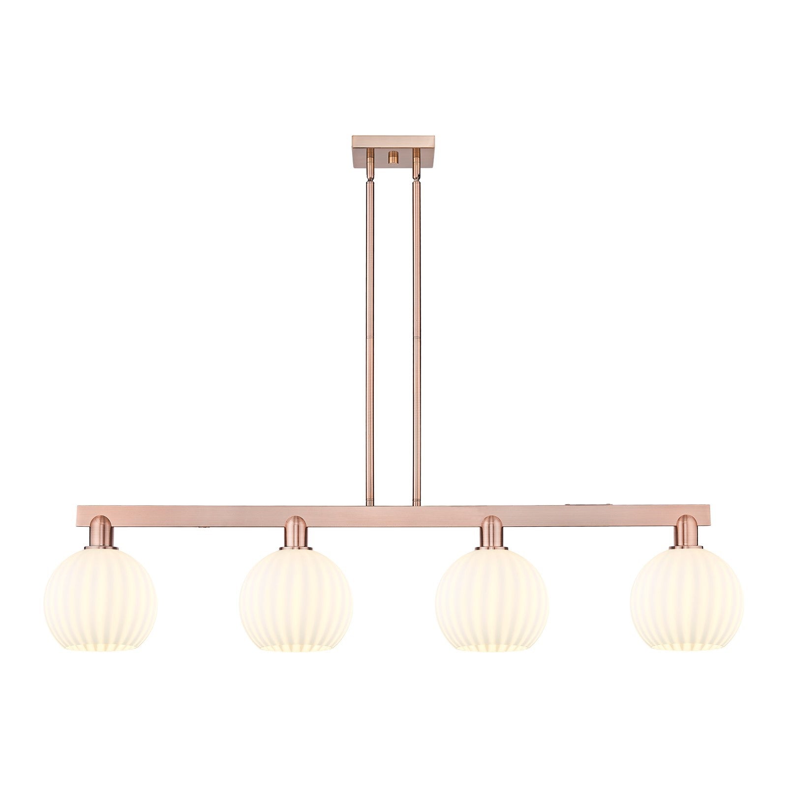 Innovations Arcadia 48in 4-Light Island Light | Art Nouveau Antique Copper and White Venetian Glass | Kitchen Island & Dining | Model 716-4I-AC-G1217-8WV