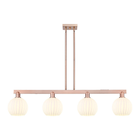 Innovations Arcadia 48in 4-Light Island Light | Art Nouveau Antique Copper and White Venetian Glass | Kitchen Island & Dining | Model 716-4I-AC-G1217-8WV