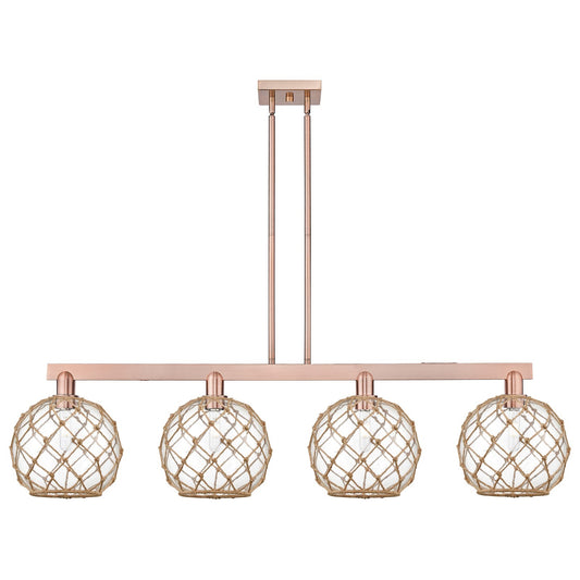 Innovations Farmhouse Rope 53in 4-Light Island Light | Industrial Antique Copper Steel and Clear Glass with Brown Rope | Model 716-4I-AC-G122-10RB