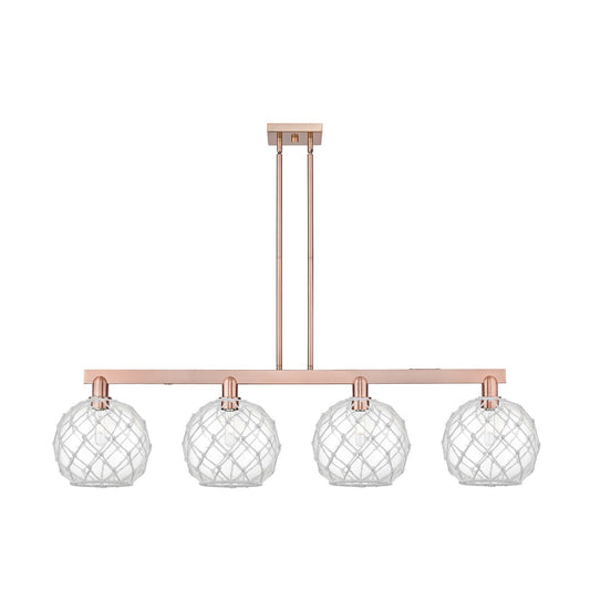Innovations Farmhouse Rope 53in 4-Light Island Light | Industrial Antique Copper Steel and Clear Glass with White Rope | Model 716-4I-AC-G122-10RW