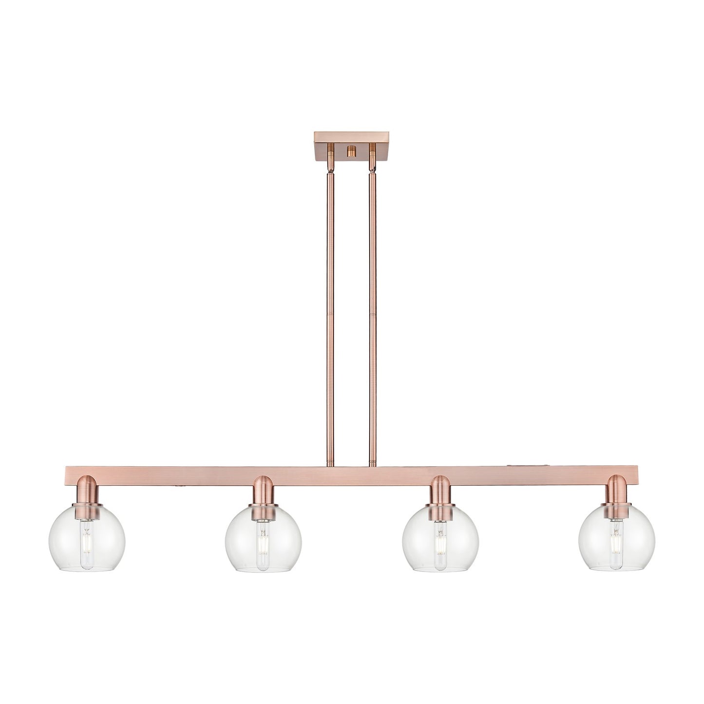 Innovations Athens 49in 4-Light Island Light | Industrial Antique Copper Steel and Clear Glass | Kitchen Island & Dining Room | Model 716-4I-AC-G122-6
