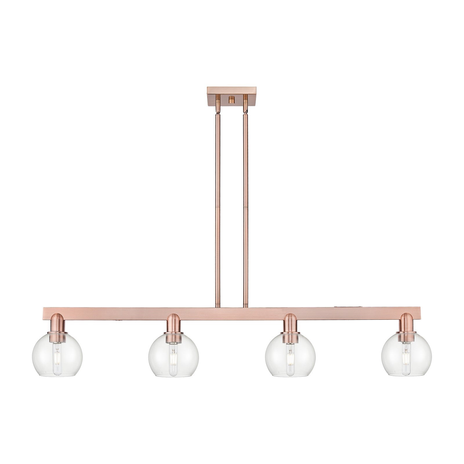 Innovations Athens 49in 4-Light Island Light | Industrial Antique Copper Steel and Clear Glass | Kitchen Island & Dining Room | Model 716-4I-AC-G122-6