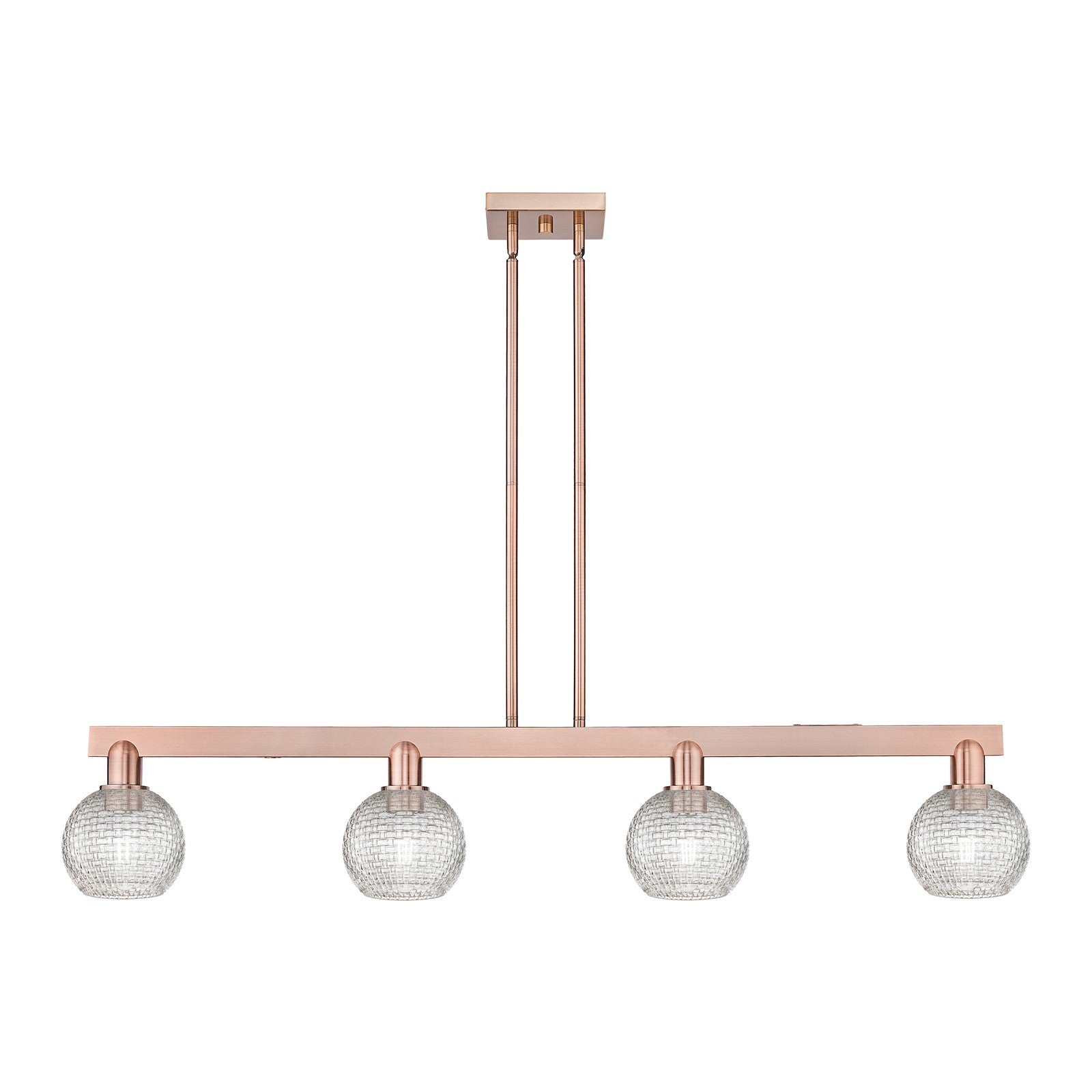 Innovations Athens 49in 4-Light Island Light | Industrial Antique Copper and Clear Basket Weave Glass | Kitchen Island & | Model 716-4I-AC-G122C-6CL