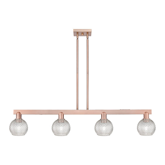 Innovations Athens 49in 4-Light Island Light | Industrial Antique Copper and Clear Basket Weave Glass | Kitchen Island & | Model 716-4I-AC-G122C-6CL