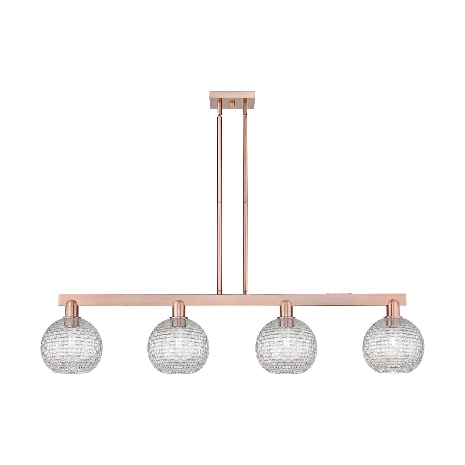 Innovations Athens 51in 4-Light Island Light | Industrial Antique Copper Steel and Clear Basket Weave Glass | Kitchen Island & | Model 716-4I-AC-G122C-8CL