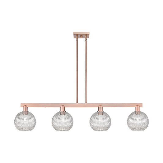 Innovations Athens 51in 4-Light Island Light | Industrial Antique Copper Steel and Clear Basket Weave Glass | Kitchen Island & | Model 716-4I-AC-G122C-8CL