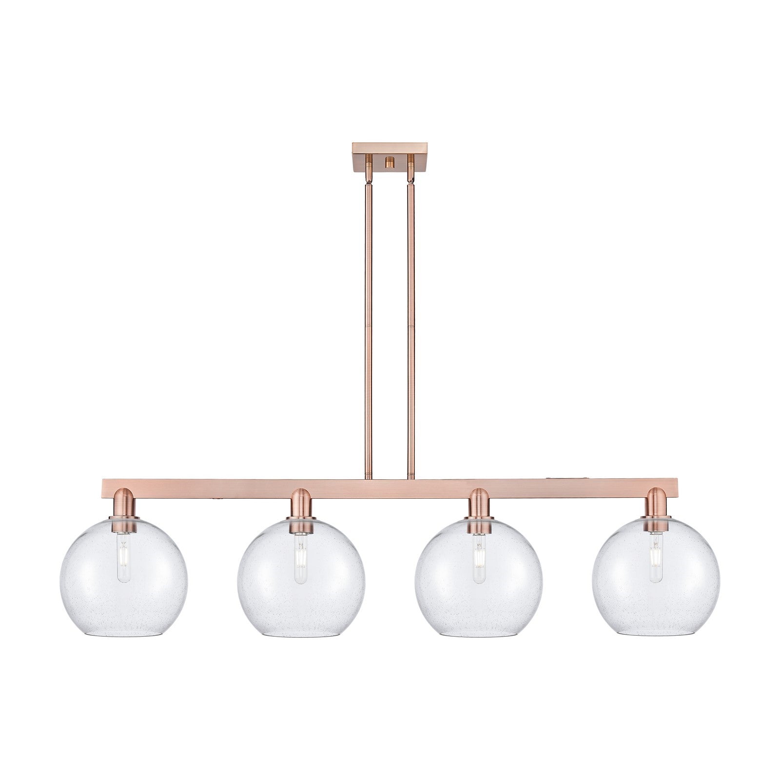 Innovations Athens 53in 4-Light Island Light | Industrial Antique Copper Steel and Seedy Glass | Kitchen Island & Dining Room | Model 716-4I-AC-G124-10