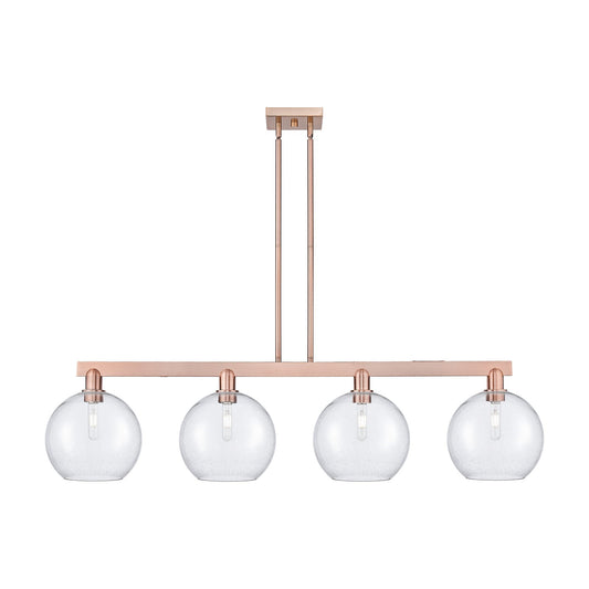 Innovations Athens 53in 4-Light Island Light | Industrial Antique Copper Steel and Seedy Glass | Kitchen Island & Dining Room | Model 716-4I-AC-G124-10