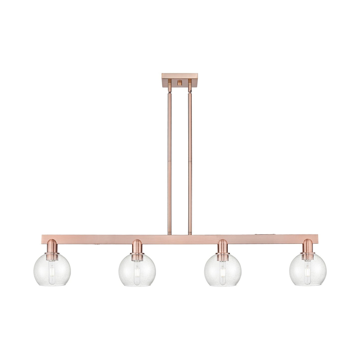 Innovations Athens 49in 4-Light Island Light | Industrial Antique Copper Steel and Seedy Glass | Kitchen Island & Dining Room | Model 716-4I-AC-G124-6