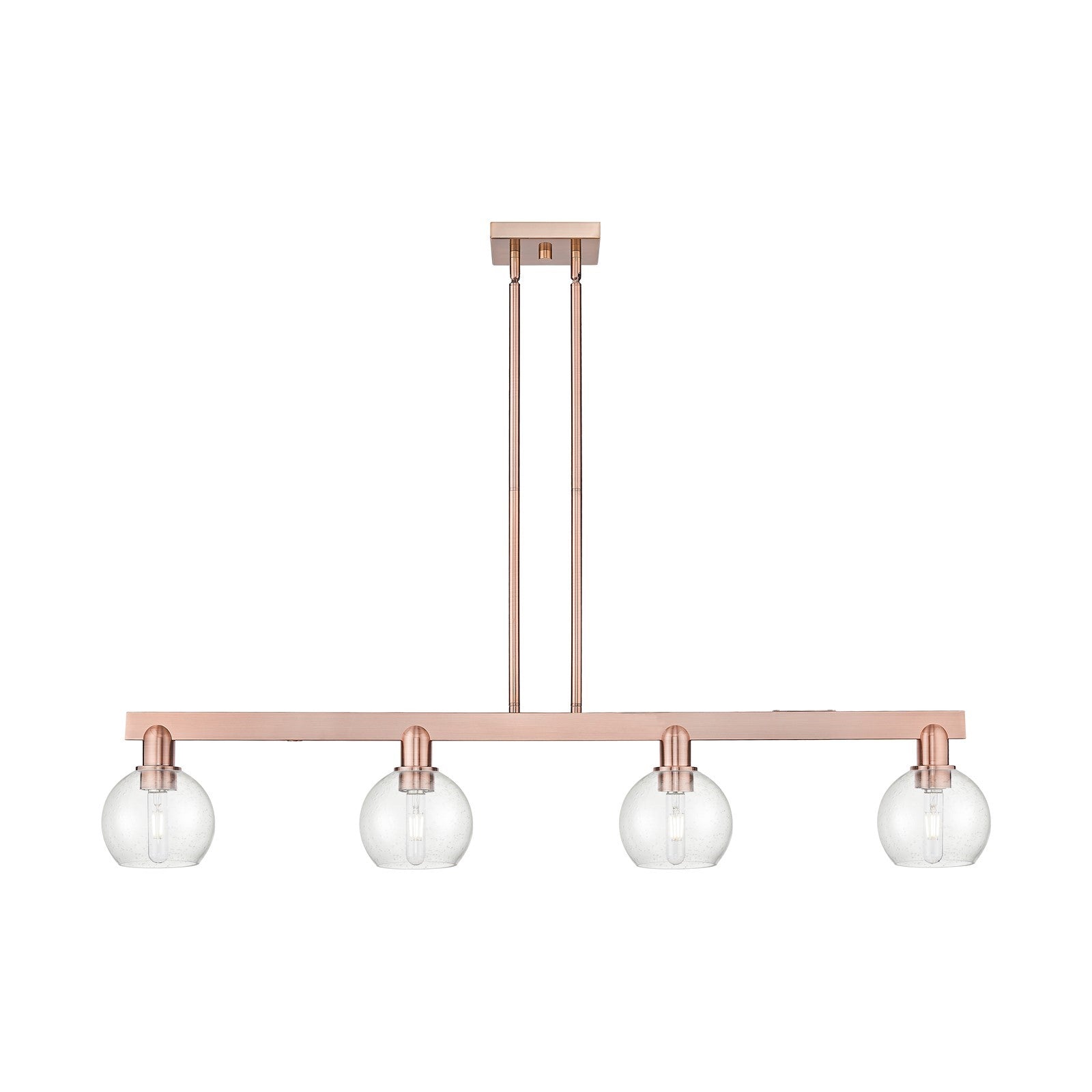 Innovations Athens 49in 4-Light Island Light | Industrial Antique Copper Steel and Seedy Glass | Kitchen Island & Dining Room | Model 716-4I-AC-G124-6