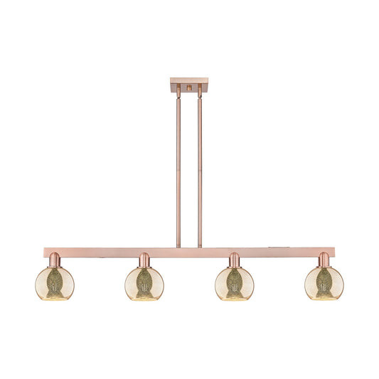 Innovations Athens 49in 4-Light Island Light | Industrial Antique Copper Steel and Mercury Glass | Kitchen Island & Dining Room | Model 716-4I-AC-G128-6