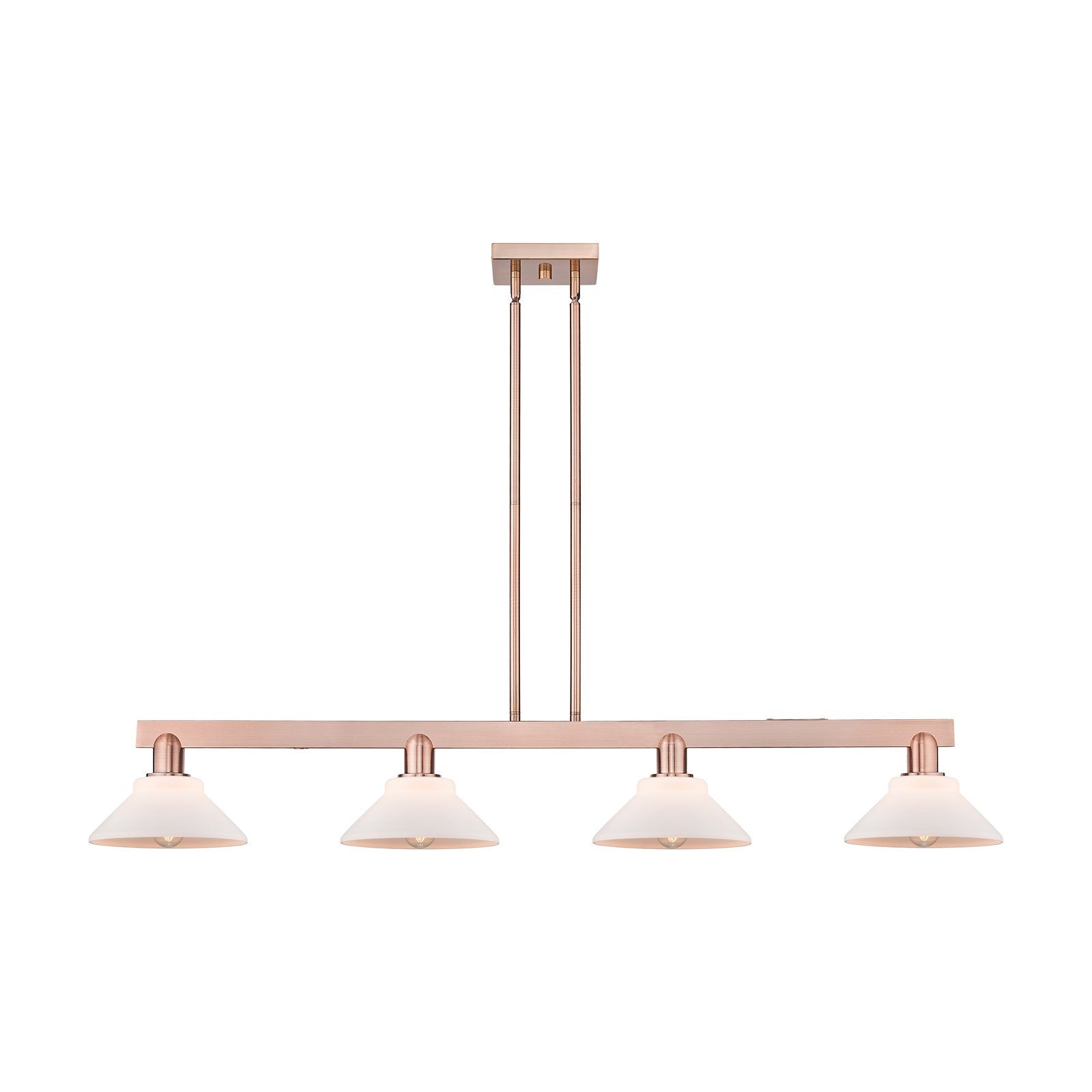 Innovations Orwell 51in 4-Light Island Light | Industrial Antique Copper Steel and Matte White Glass | Kitchen Island & Dining Room | Model 716-4I-AC-G131