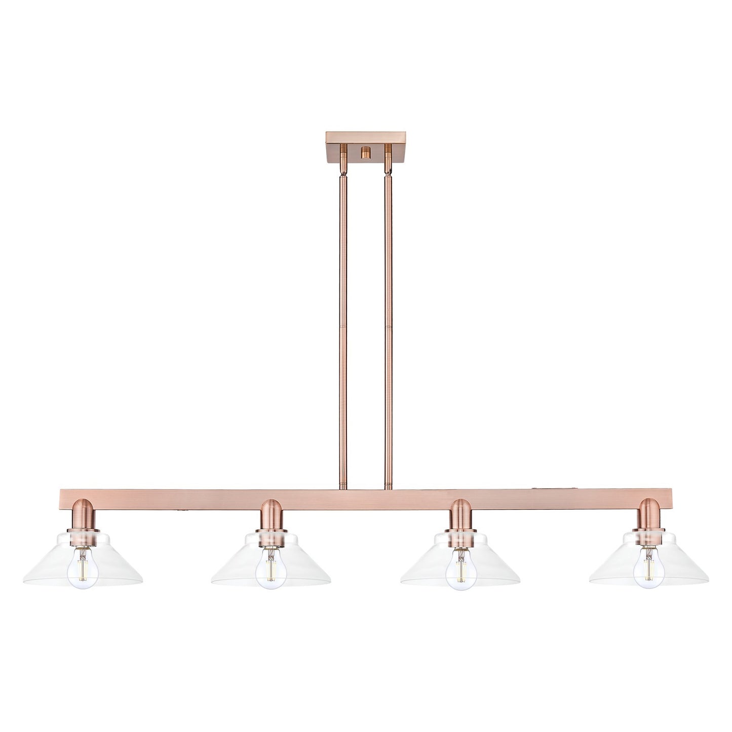 Innovations Orwell 51in 4-Light Island Light | Industrial Antique Copper and Clear Glass | Kitchen Island | Model 716-4I-AC-G132