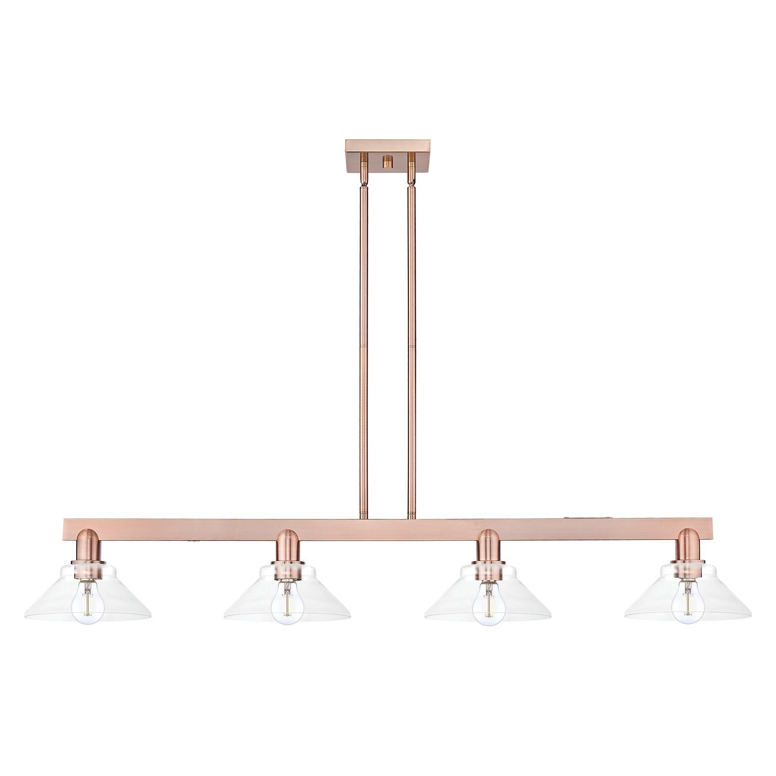Innovations Orwell 51in 4-Light Island Light | Industrial Antique Copper and Clear Glass | Kitchen Island | Model 716-4I-AC-G132
