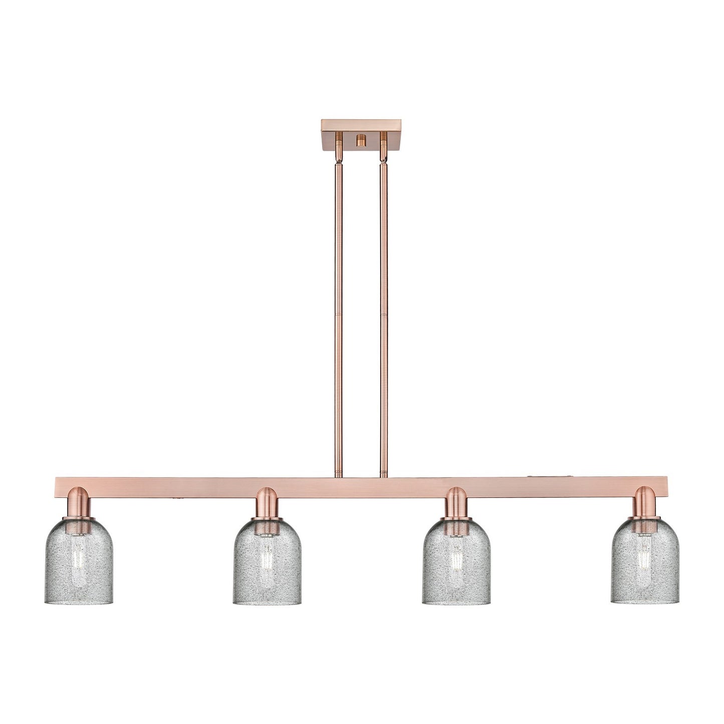 Innovations Caledonia 48in 4-Light Island Light | Industrial Antique Copper Steel and Charcoal Glass | Kitchen Island | Model 716-4I-AC-G257