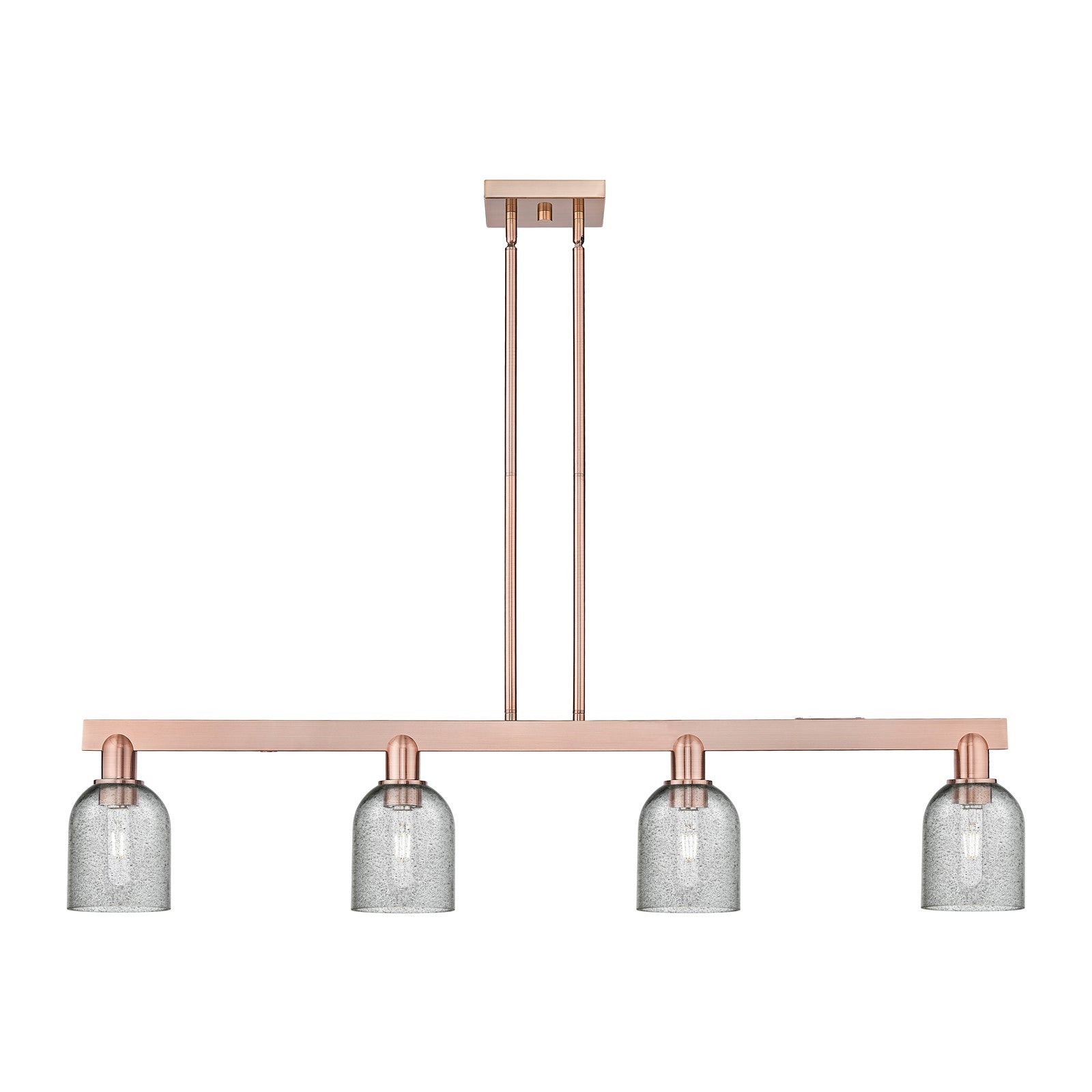 Innovations Caledonia 48in 4-Light Island Light | Industrial Antique Copper Steel and Charcoal Glass | Kitchen Island | Model 716-4I-AC-G257