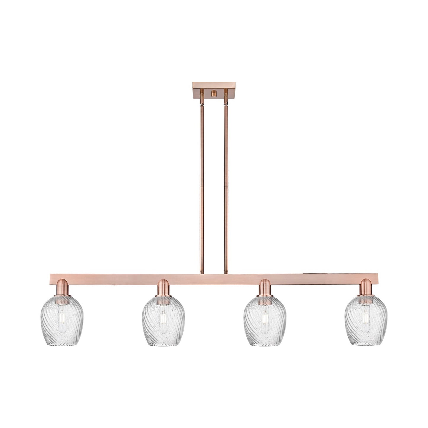 Innovations Salina 48.5in 4-Light Island Light | Industrial Antique Copper Steel and Clear Spiral Fluted Glass | Kitchen Island & | Model 716-4I-AC-G292