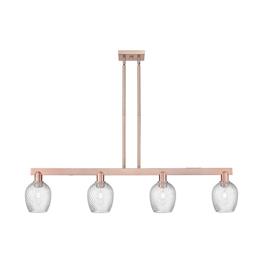 Innovations Salina 48.5in 4-Light Island Light | Industrial Antique Copper Steel and Clear Spiral Fluted Glass | Kitchen Island & | Model 716-4I-AC-G292