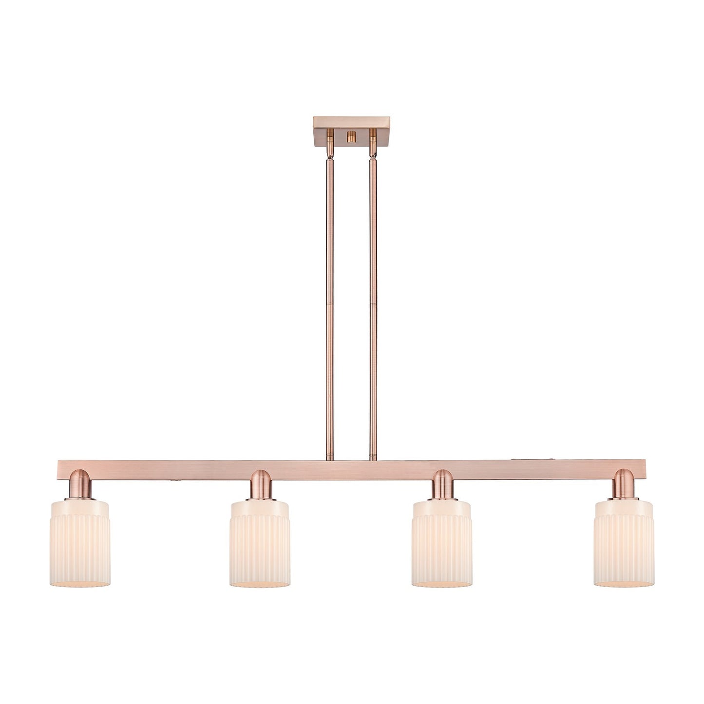 Innovations Hadley 47in 4-Light Island Light | Industrial Antique Copper Steel and Matte White Glass | Kitchen Island | Model 716-4I-AC-G341