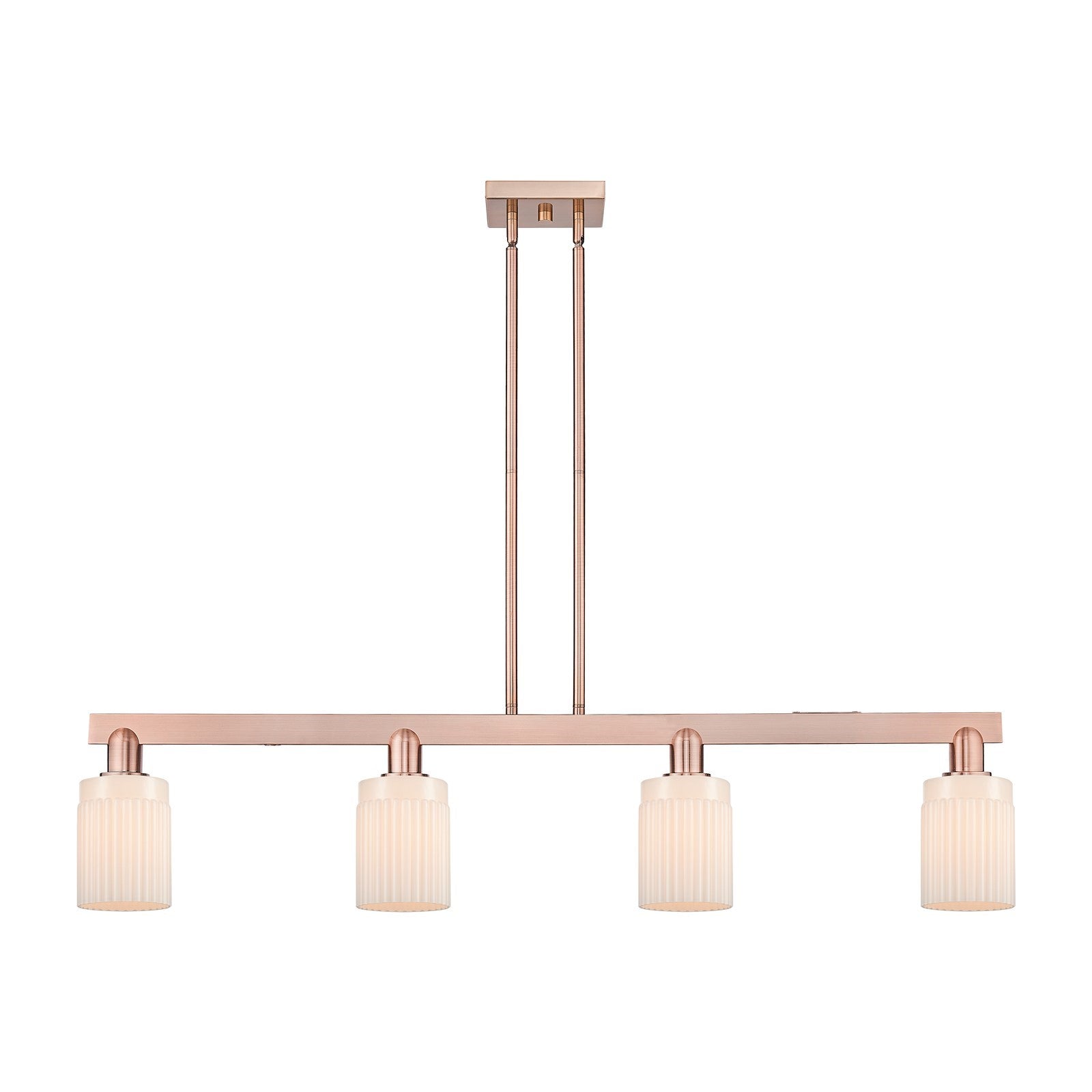 Innovations Hadley 47in 4-Light Island Light | Industrial Antique Copper Steel and Matte White Glass | Kitchen Island | Model 716-4I-AC-G341