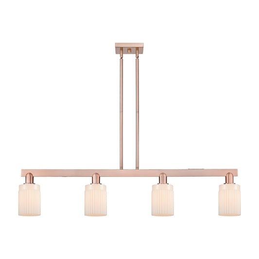 Innovations Hadley 47in 4-Light Island Light | Industrial Antique Copper Steel and Matte White Glass | Kitchen Island | Model 716-4I-AC-G341
