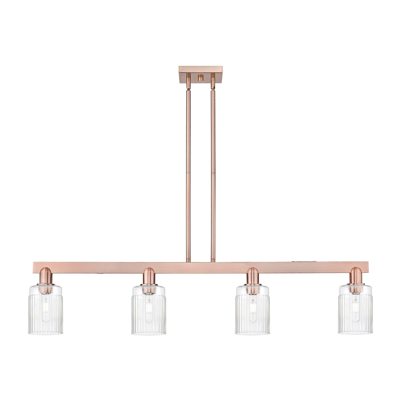 Innovations Hadley 47in 4-Light Island Light | Industrial Antique Copper Steel and Clear Ribbed Glass | Kitchen Island | Model 716-4I-AC-G342