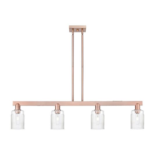 Innovations Hadley 47in 4-Light Island Light | Industrial Antique Copper Steel and Clear Ribbed Glass | Kitchen Island | Model 716-4I-AC-G342