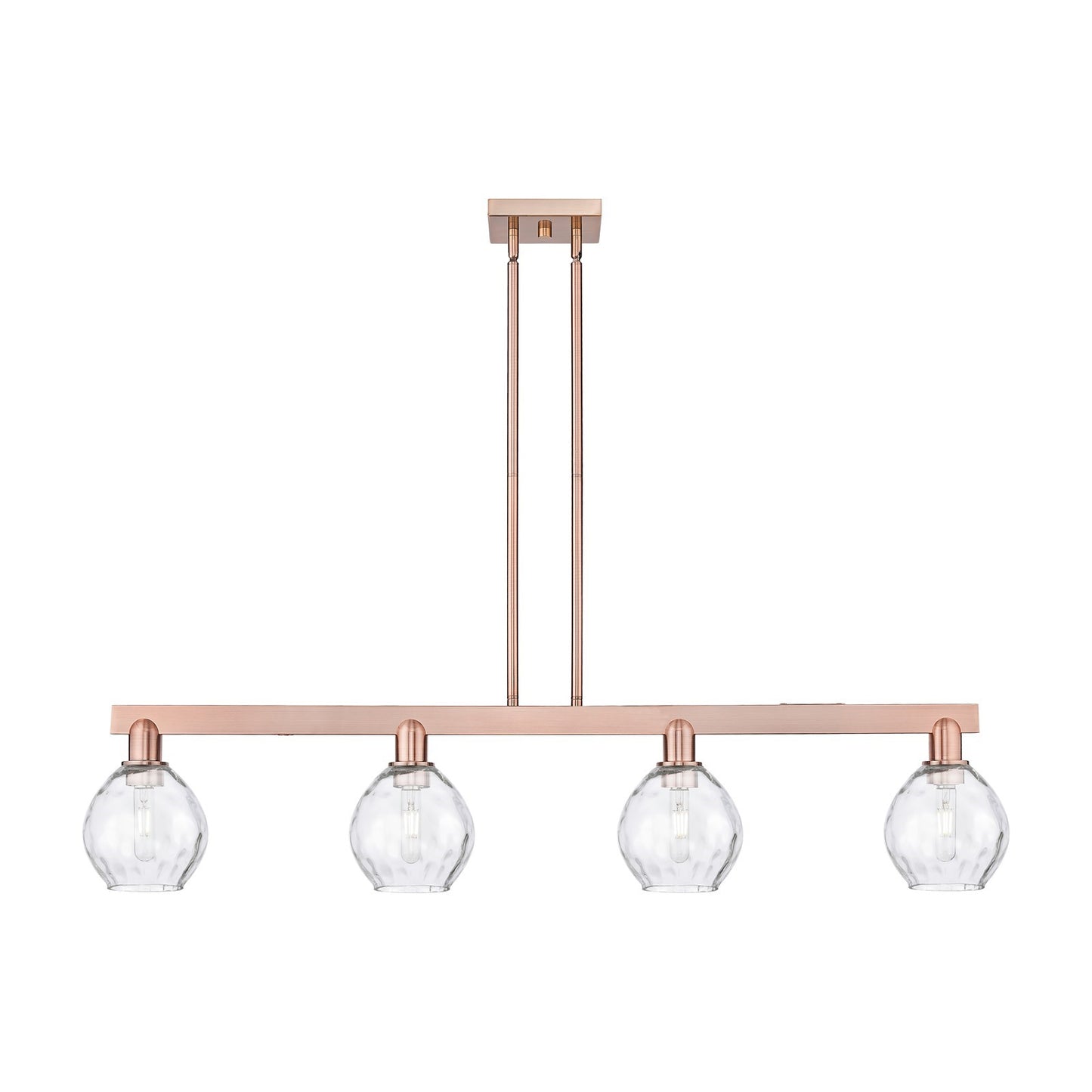 Innovations Waverly 49in 4-Light Island Light | Industrial Antique Copper Steel and Clear Glass | Kitchen Island & Dining Room | Model 716-4I-AC-G362
