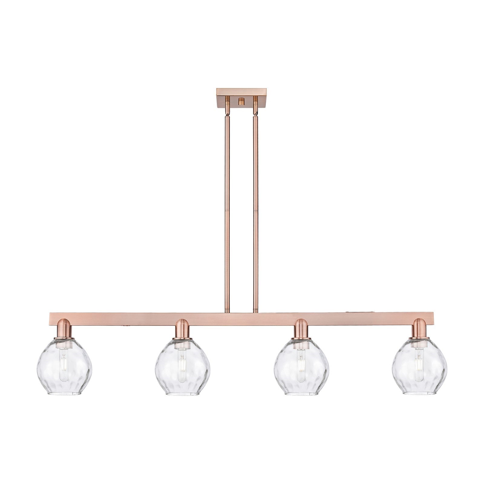 Innovations Waverly 49in 4-Light Island Light | Industrial Antique Copper Steel and Clear Glass | Kitchen Island & Dining Room | Model 716-4I-AC-G362