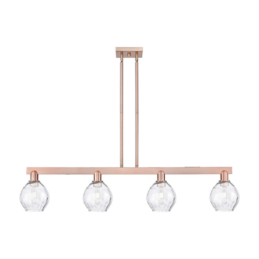Innovations Waverly 49in 4-Light Island Light | Industrial Antique Copper Steel and Clear Glass | Kitchen Island & Dining Room | Model 716-4I-AC-G362