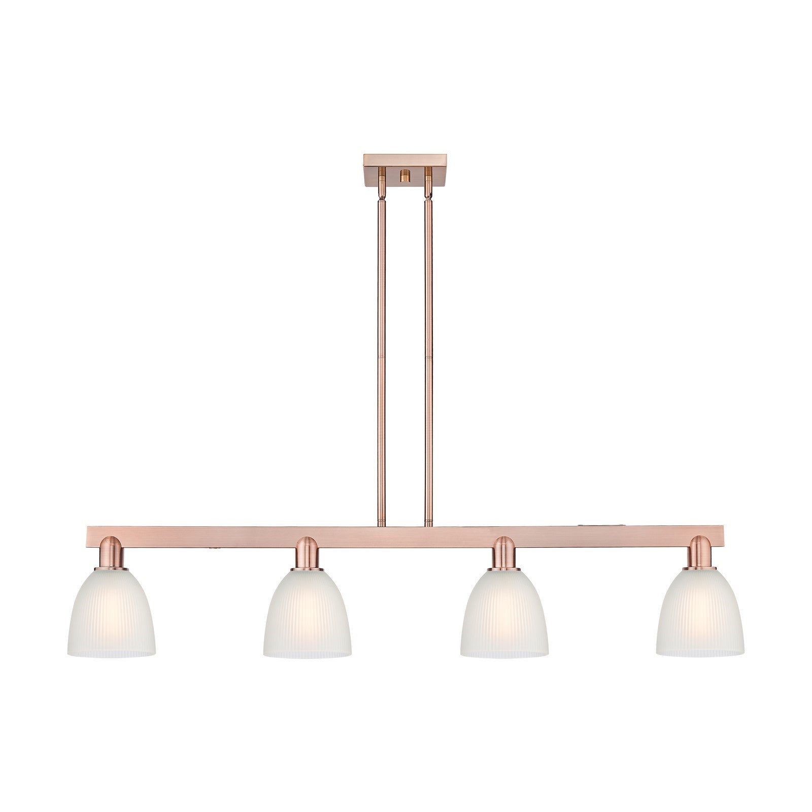 Innovations Castile 49in 4-Light Island Light | Industrial Antique Copper Steel and White Glass | Kitchen Island & Dining Room | Model 716-4I-AC-G381
