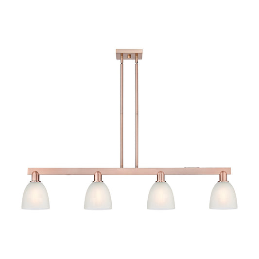 Innovations Castile 49in 4-Light Island Light | Industrial Antique Copper Steel and White Glass | Kitchen Island & Dining Room | Model 716-4I-AC-G381