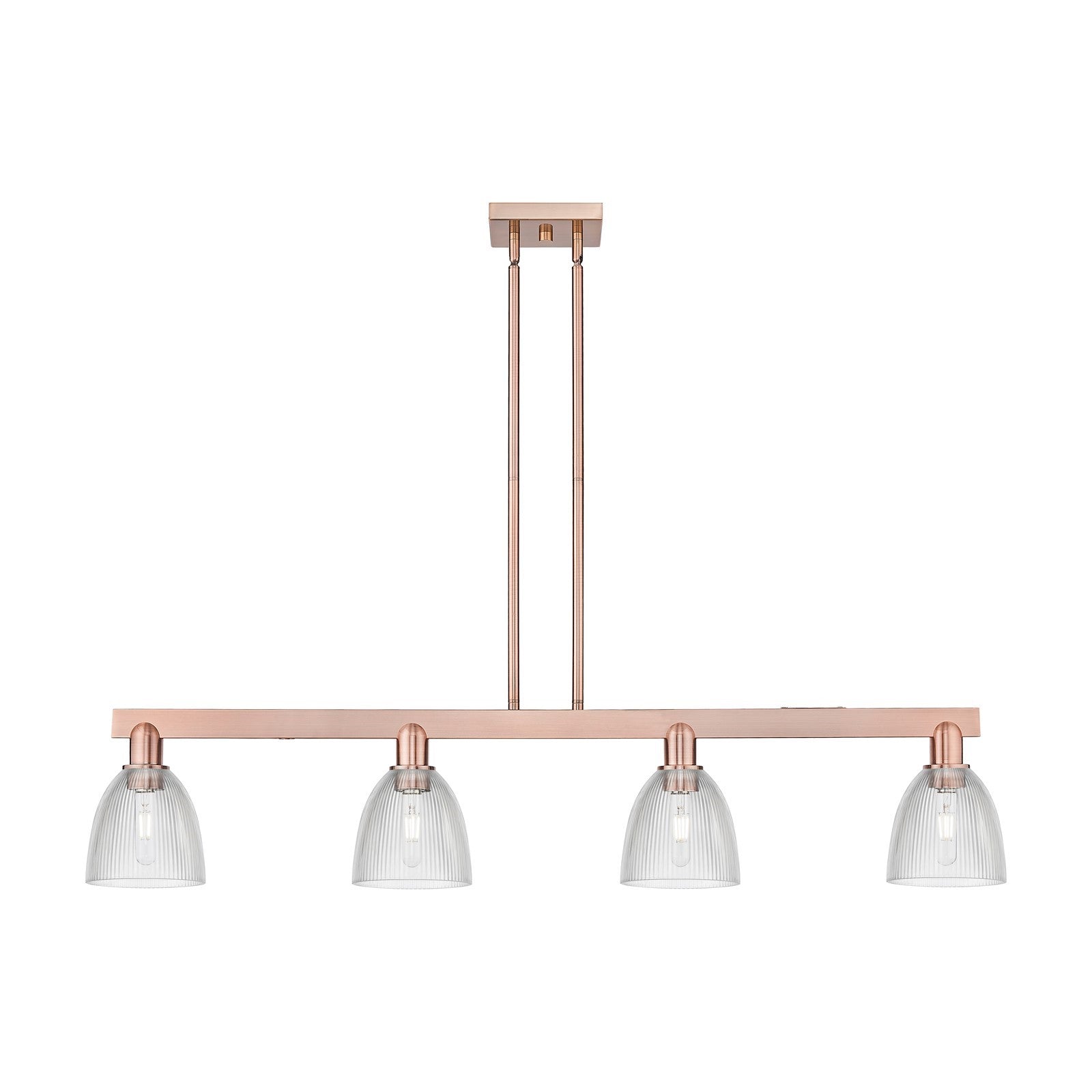 Innovations Castile 49in 4-Light Island Light | Industrial Antique Copper Steel and Clear Glass | Kitchen Island & Dining Room | Model 716-4I-AC-G382