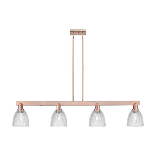 Innovations Castile 49in 4-Light Island Light | Industrial Antique Copper Steel and Clear Glass | Kitchen Island & Dining Room | Model 716-4I-AC-G382