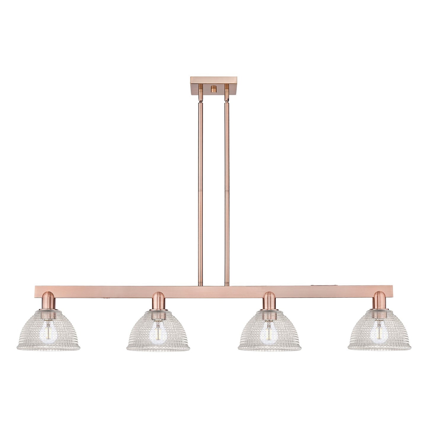 Innovations Lighting Arietta 51in 4-Light Island Light | Industrial Antique Copper Steel and Clear Glass | Kitchen Island & Dining | Model 716-4I-AC-G422
