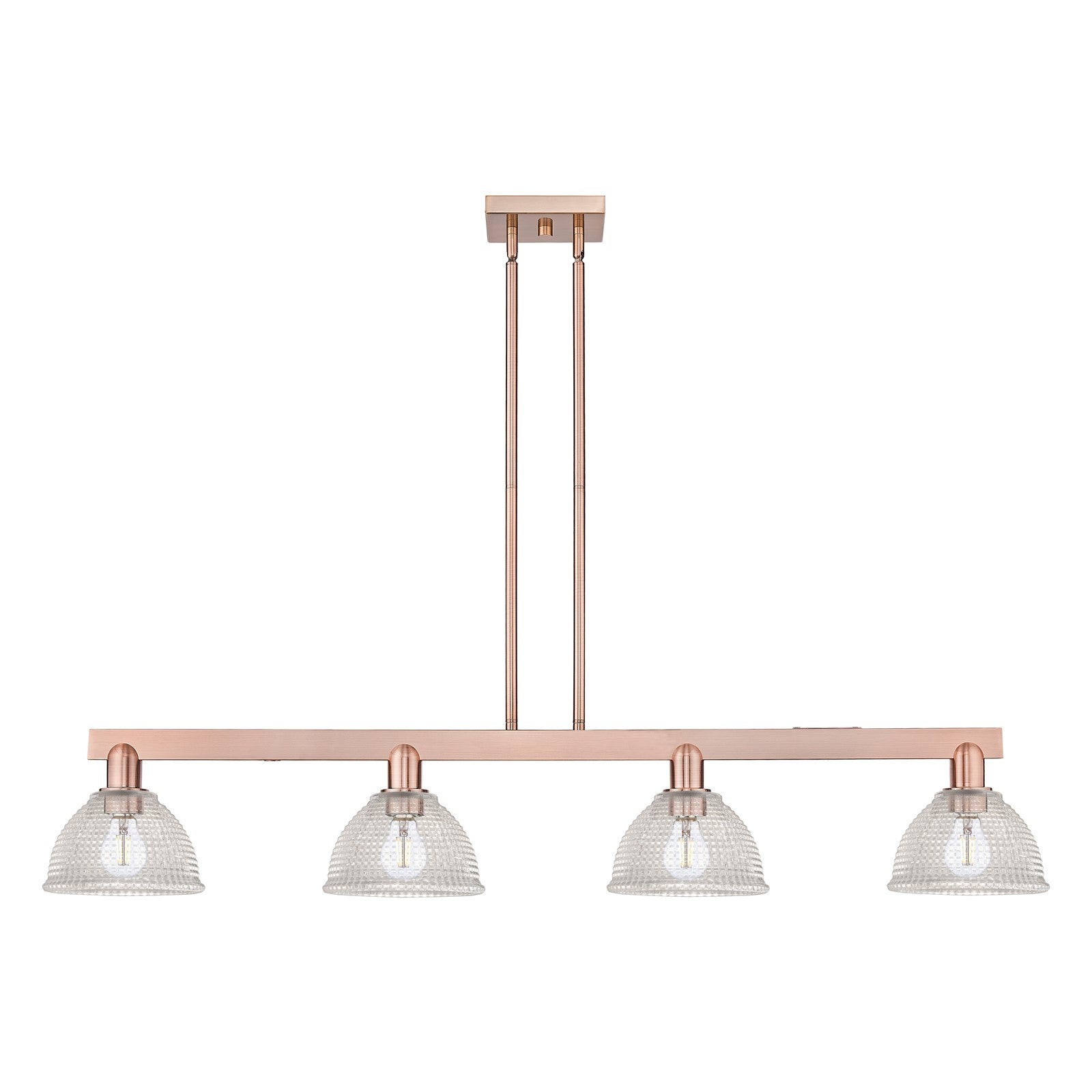 Innovations Lighting Arietta 51in 4-Light Island Light | Industrial Antique Copper Steel and Clear Glass | Kitchen Island & Dining | Model 716-4I-AC-G422