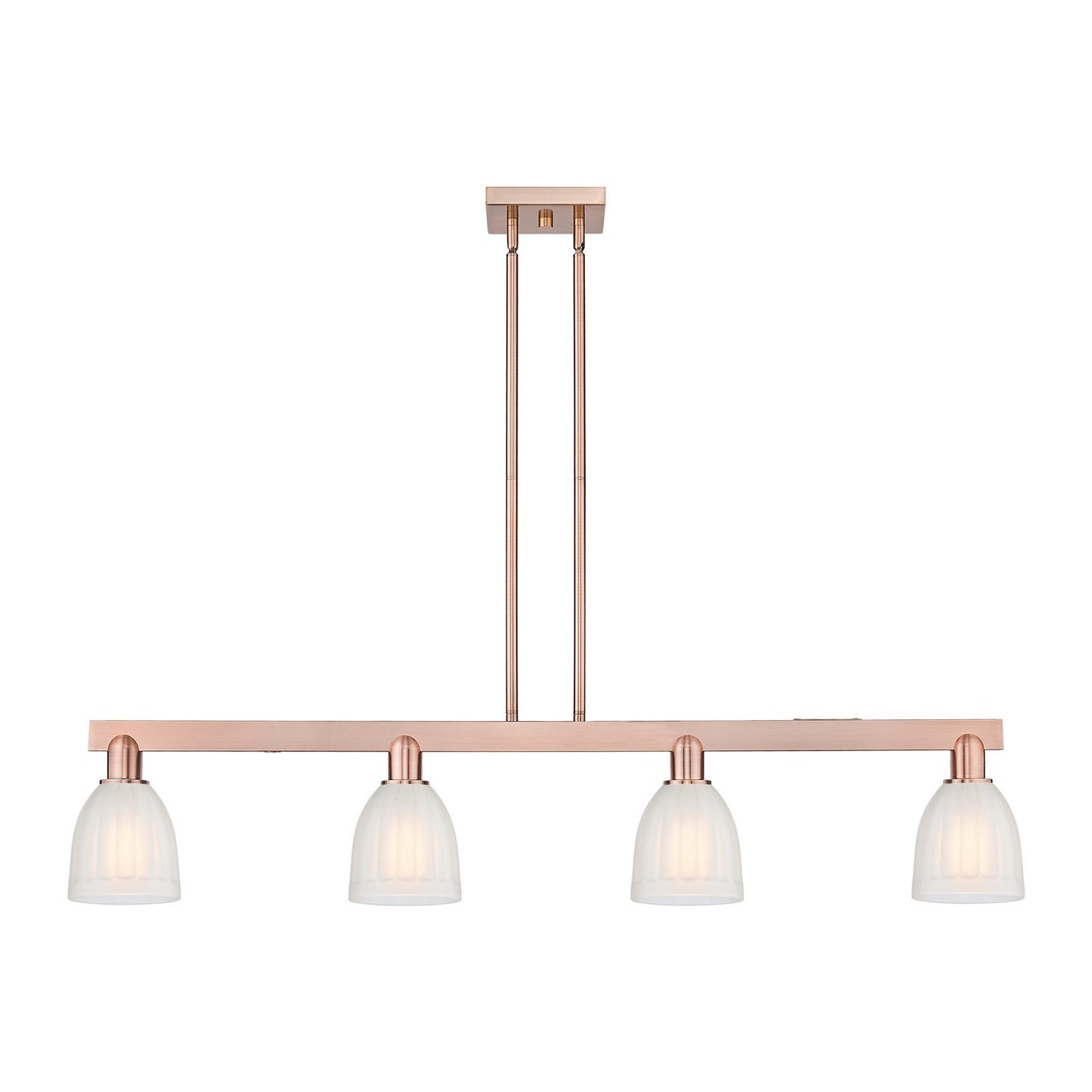 Innovations Brookfield 49in 4-Light Island Light | Industrial Antique Copper Steel and White Frosted Ribbed Glass | Kitchen Island | Model 716-4I-AC-G441